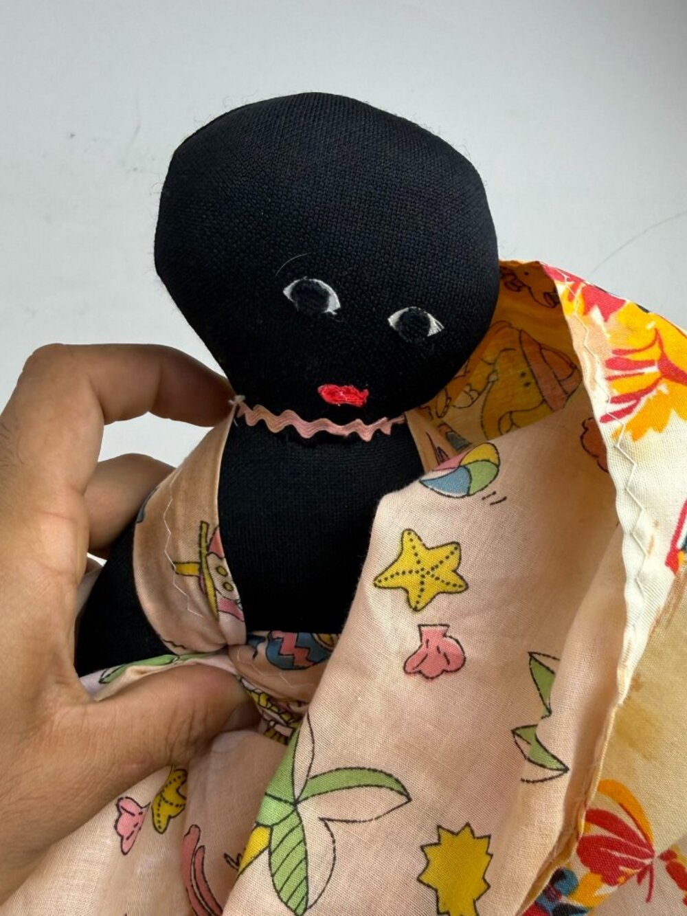 Vintage Caribbean Topsy Turvy Reversible Cloth Doll 13" Souvenir Tropical Stains